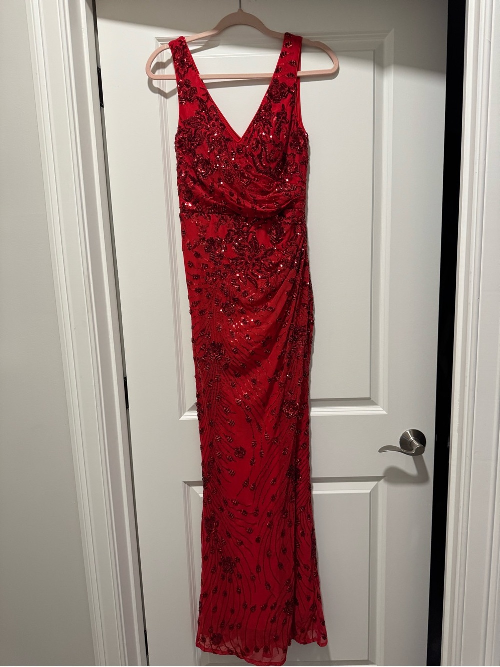 New Red Sequin V-Neck Maxi Dress size S or M